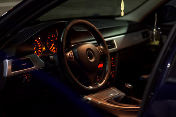 Interior of a European car in the dark