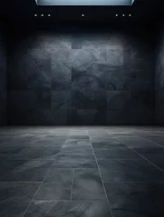 Zelfklevend Fotobehang Modern empty room with elegant dark stone wall.  © CreativeCreations
