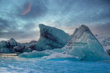 Jökulsárlón Blue Ice Glacial River Lagoon in Iceland