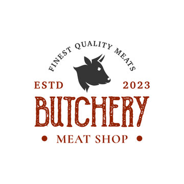 Vintage butchery logo design template isolated. Butchery shop ornament logo vector design element in white background