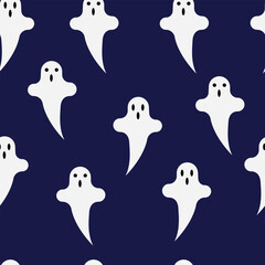 Seamless haunted pattern on a blue background. Halloween.