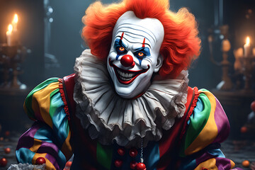 Portrait of a scary clown. Generative AI - 636929321