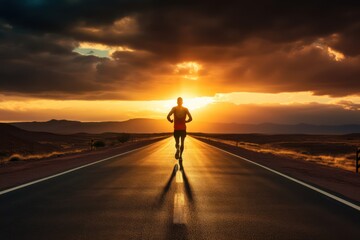 Obraz na płótnie Canvas Lonely runner during a running workout. Marathon preparation.