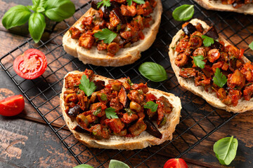 Sicilian Eggplant, Aubergine caponata with fresh white bread