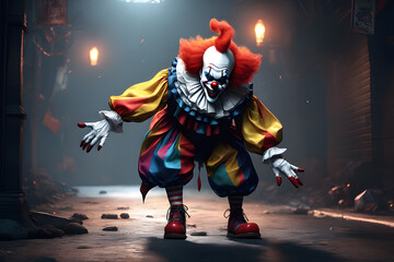 Portrait of a scary clown. Generative AI - 636929900