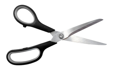 Stationery scissors on a white background for office work. Tailor's or seamstress's scissors