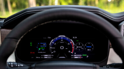  Novosibirsk, Russia - July  15, 2023:  Toyota Tundra,  close-up of round dashboard, speedometer...