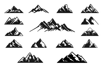 Hand drawn various mountain ranges and silhouettes. Vector illustration for the logo. Camping element on a white background
