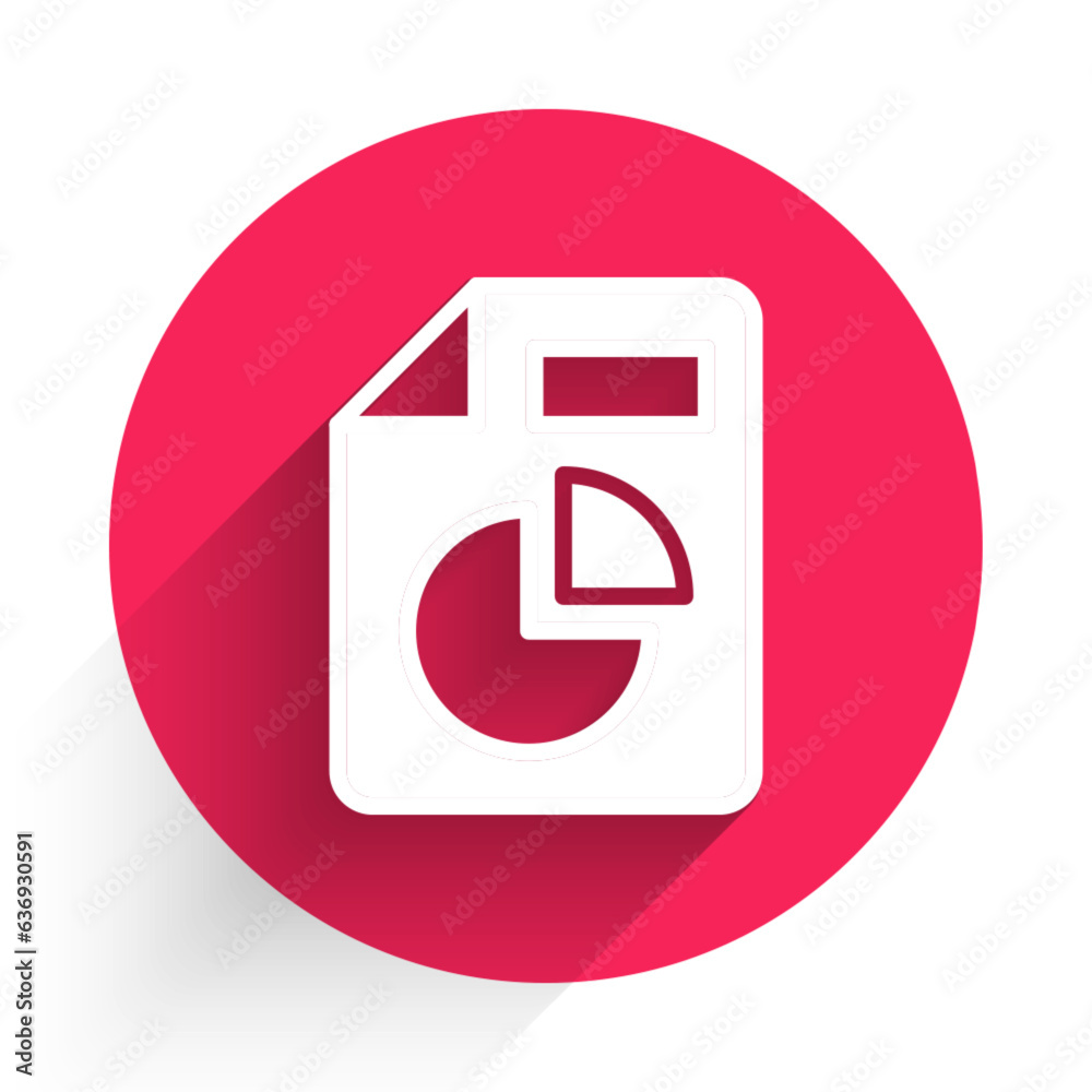 Poster white document with graph chart icon isolated with long shadow background. report text file icon. ac