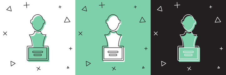 Set Gypsum head sculpture bust icon isolated on white and green, black background. Vector