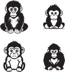 cute gorilla chimpanzee logo style vector elements silhouttes