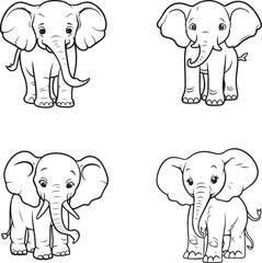 cute elephants pack vector outlined silhouttes