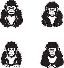 cute gorilla chimpanzee logo style vector elements silhouttes