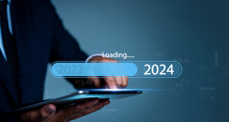 The virtual download bar with loading progress bar for New Year's Eve and changing the year 2023 to...