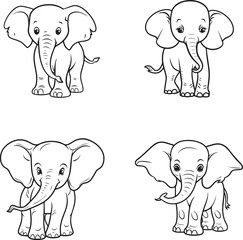 cute elephants pack vector outlined silhouttes