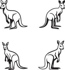 set of kangaroos outlined silhouttes set