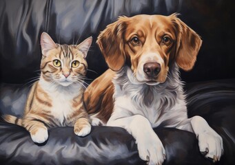 Cat and dog lying on the couch