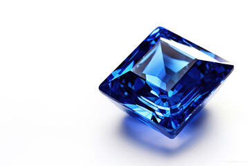 Square shape saphir, used in jewelry industry, blue gems on white isolated background, generative ai