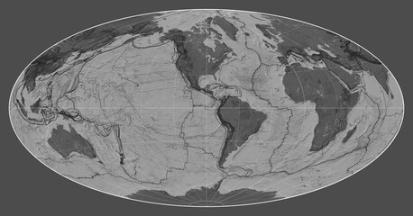 Tectonic plates. Bilevel. Aitoff projection -90 west