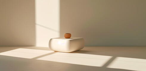 Fototapeta na wymiar A clean bowl on a table with beige window shadow. banner