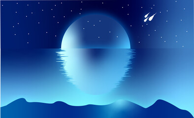 moonlight sea flat background