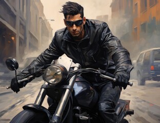 Obraz na płótnie Canvas Biker on motorcycle