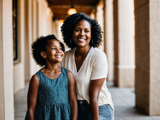 Fototapeta premium photo of happy family black mother and daughter, generative AI