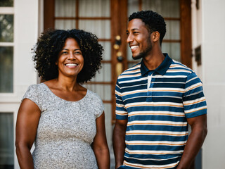 Obraz premium photo of happy family black mother and son, generative AI