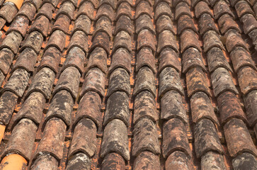 Old mediterranean ceramic tile roof close up