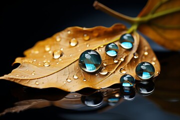 Nature's Detail. Decaying Leaf in Water with Glistening Droplet. Beauty in the Fragile Moment. Generative Ai