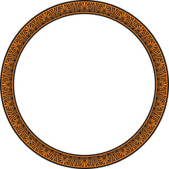 Vector round orange and black Greek frame. Classic meander ornament. Border Ancient Greece, Roman Empire.
