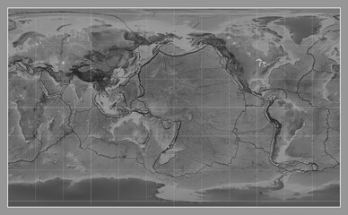 Tectonic plates. Grayscale. Compact Miller projection 180