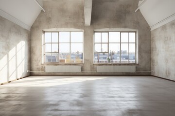 Interior empty White Loft Apartment with Grunge Look. Generative AI.