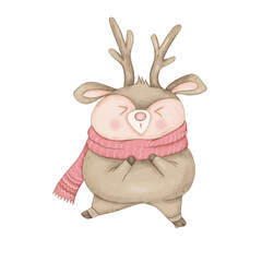 Watercolor Brown Deer Illustration in Cartoon Style