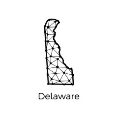 Delaware state map polygonal illustration made of lines and dots, isolated on white background. US state low poly design