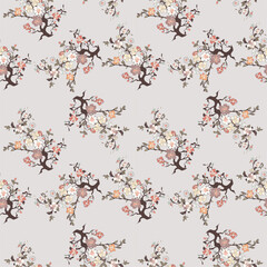 Vector seamless half-drop pattern, with flowers