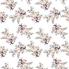 Vector seamless half-drop pattern, with flowers