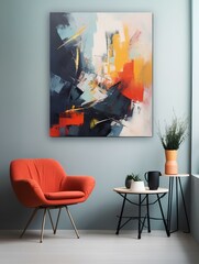 Interior with modern oil painting, pictorial abstraction.