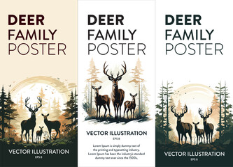 Watercolor style Deer silhouette vertical banners posters, backgrounds