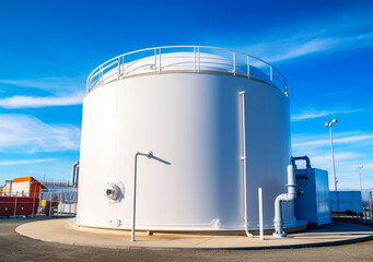 Obraz premium Liqiud Hydrogen renewable energy in vessel - LH2 hydrogen gas for clean sea transportation on container ship with composite cryotank for cryogenic gases.