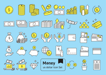 お金・紙幣・通貨　ドル($)のアイコンセット