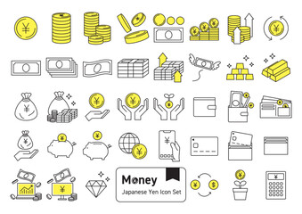 お金・紙幣・通貨　日本円のアイコンセット