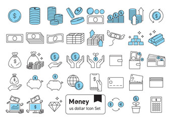 お金・紙幣・通貨　ドル($)のアイコンセット