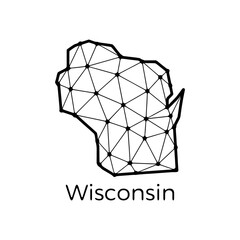 Wisconsin state map polygonal illustration made of lines and dots, isolated on white background. US state low poly design
