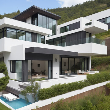modern residential house Ai generative 8K wallpaper Stock Photographic Image