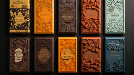 A collage of various types of chocolate bars, showcasing the diverse flavors, textures, and packaging designs 