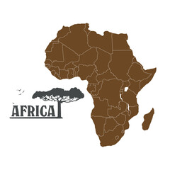 Vector illustration. The continent Africa is brown. Africa countries map on a white background.