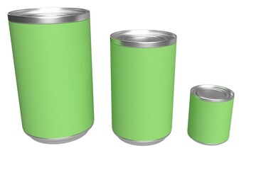 3D Illustration: Set of 3 Eco Friendly Green Metal Tins
