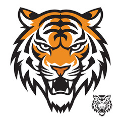 Tiger roaring face illustration, Simple vector lion head symbol logo sticker or tattoo template 
