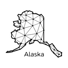 Alaska state map polygonal illustration made of lines and dots, isolated on white background. US state low poly design